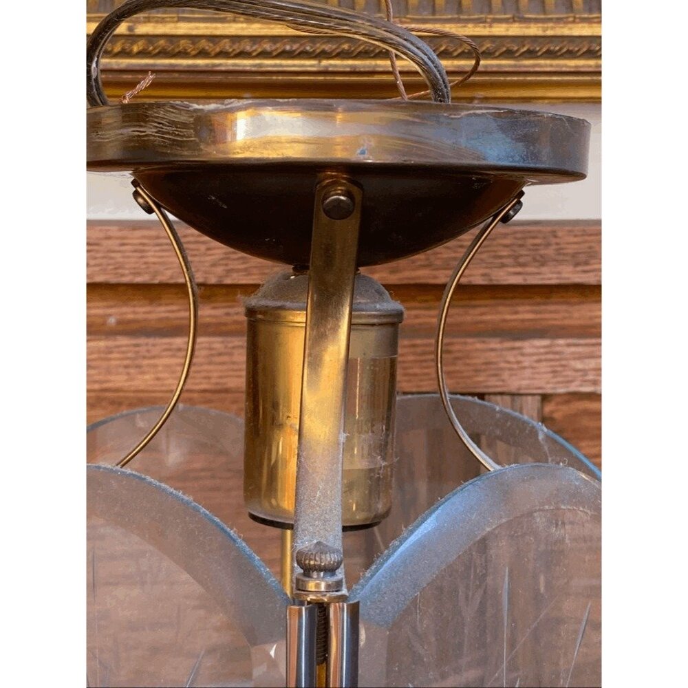 Vintage Mid Century  Etched Wheat Design Glass Light Pendant Flush Mount - Picture 4 of 10